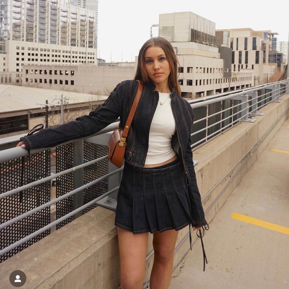 Lioness Pleated Dark Denim Mini Skirt - Picture 7 of 10